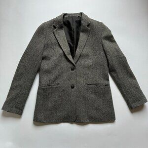 UNIQLO Women's Wool Blend Blazer Jacket Gray Herringbone Lined